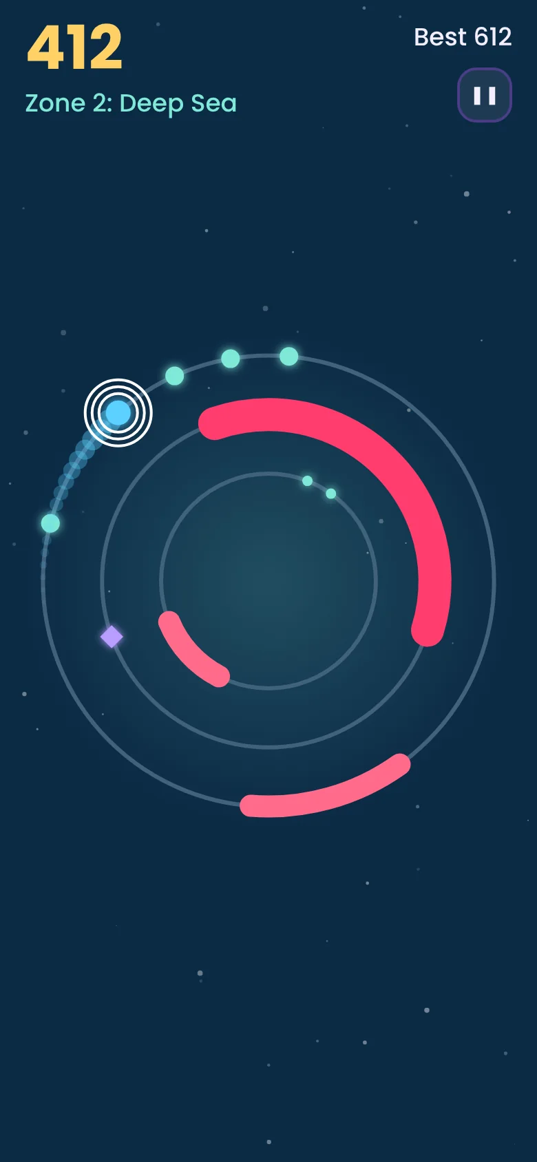 Orbit Hop gameplay in the Deep Sea zone with a boss bar